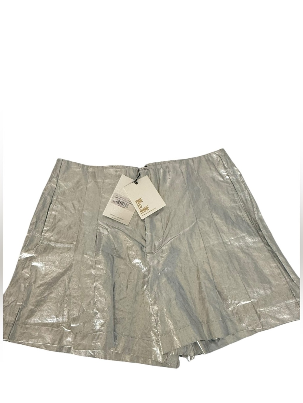 NWT Lanhtropy Frida Silver Metallic Linen Shorts Large - Picture 8 of 9